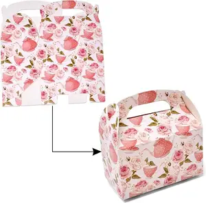 Cajas de regalo de recuerdo de fiesta de té personalizadas Caja de regalo de papel de tetera floral Cajas de embalaje de regalo para suministros de fiesta de cumpleaños de boda