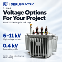 Transformateur de distribution immergé dans l'huile DERUI 6-11kV 80-2500kVA S11-M L, noyau à enroulement tridimensionnel, entièrement scellé, réservoir triangulaire