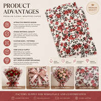 Papier d'emballage pour fleurs, série solide Blooming Flowers, imprimé à l'encre sur film OPP, imperméable, pour arrangements floraux