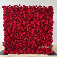 Mur floral artificiel de décoration de mariage vintage personnalisé en usine, fond de mur de fleurs de rose rouge vin, 8 pieds x 8 pieds