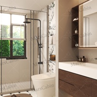 Maison préfabriquée modulaire à 1 étage avec 1 chambre, salon, cuisine, salle de bain et terrasse, logement compact pour les vacances et le location
