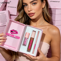 Kit de maquillage pour les lèvres 4 en 1 de luxe à marque privée, rouge à lèvres liquide mat, crayon contour des lèvres brun, taille-crayon, gloss à lèvres transparent longue durée