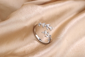 Minimalist <b>Adjustable</b> Open toe <b>Ring</b> with CZ Stone Studded Leaf and Branch Design for Women Fashionable Elegant Style Accessory - Product Image 6