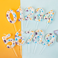 Bougies d'anniversaire numérotées 0-9 en cire blanche avec empreintes de pattes de chien, décorations de gâteau pour chiots, chats et fêtes d'anniversaire d'enfants