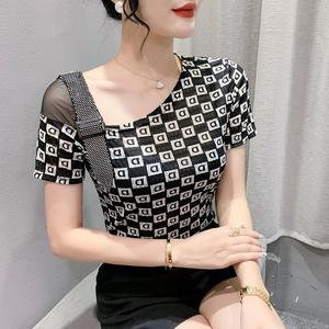 <span class=keywords><strong>Camiseta</strong></span> de manga corta de seda helada con estampado de <span class=keywords><strong>cebra</strong></span> para <span class=keywords><strong>mujer</strong></span>, nuevo diseño de verano, top adelgazante con hombros descubiertos - Product Image 6