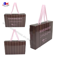 Boîte cadeau en papier artisanal de luxe avec logo personnalisé imprimé, ruban, poignée, pliable, portable, emballage pour extensions de cheveux