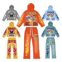 Ensemble de survêtement streetwear pour homme, deux pièces, sweat-shirt surdimensionné et pantalon de jogging, délavage acide, ourlet brut personnalisé, sweat-shirt à capuche et pantalon de jogging évasé