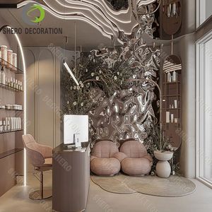 Gabinete de exhibición de luz LED para salón de belleza Simple moderno Soporte de exhibición de forma especial para el cuidado de la piel y el esmalte de uñas - Product Image 2