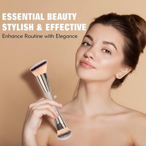Pinceau de fond de teint professionnel à double embout, 100% vegan, poils synthétiques, pour l'application de fond de teint liquide, en poudre, crème et blush - Product Image 2
