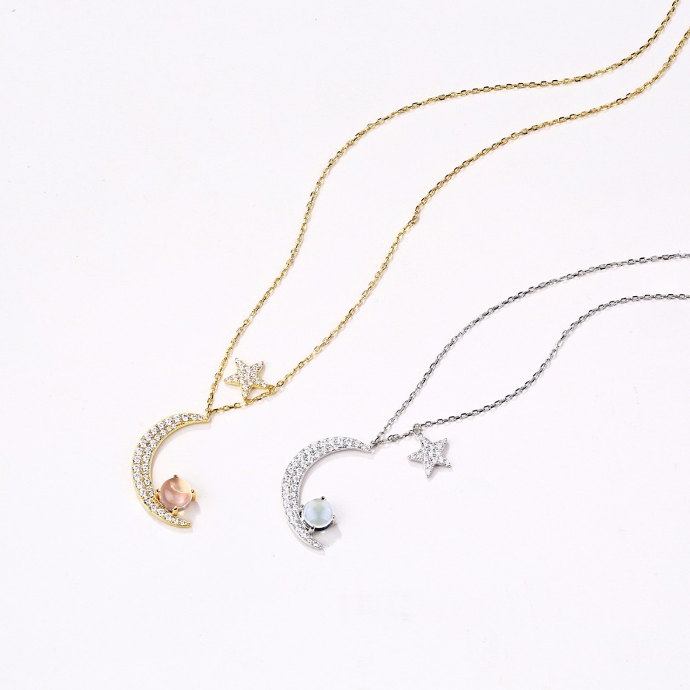Joyería Moderna niñas collar Topacio plata esterlina luna y estrella collar