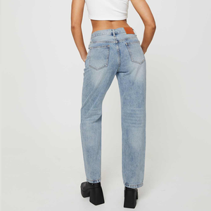 Jeans droits taille haute délavés clairs pour femmes, bas décontractés pour tous les jours, streetwear - Product Image 4