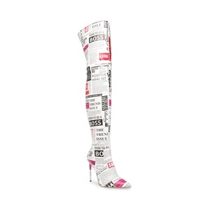 Scarpe e borse da abbinare dell'unità di elaborazione stivali di pelle giornale di stampa sexy tacchi a spillo stivali sopra il ginocchio coscia stivali alti delle donne stivali lunghi - Product Image 3