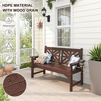 Banc de jardin moderne en HDPE résistant aux intempéries avec porte-gobelets, capacité de charge de 800 lb, pour 2 personnes, anti-pourriture et anti-décoloration