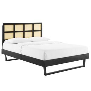 Cane Rattan and Solid Wood Queen Platform <b>Bed</b> Frame Natural Rattan Headboard Modern Wooden <b>Bed</b> for Bedroom Furniture - Product Image 2