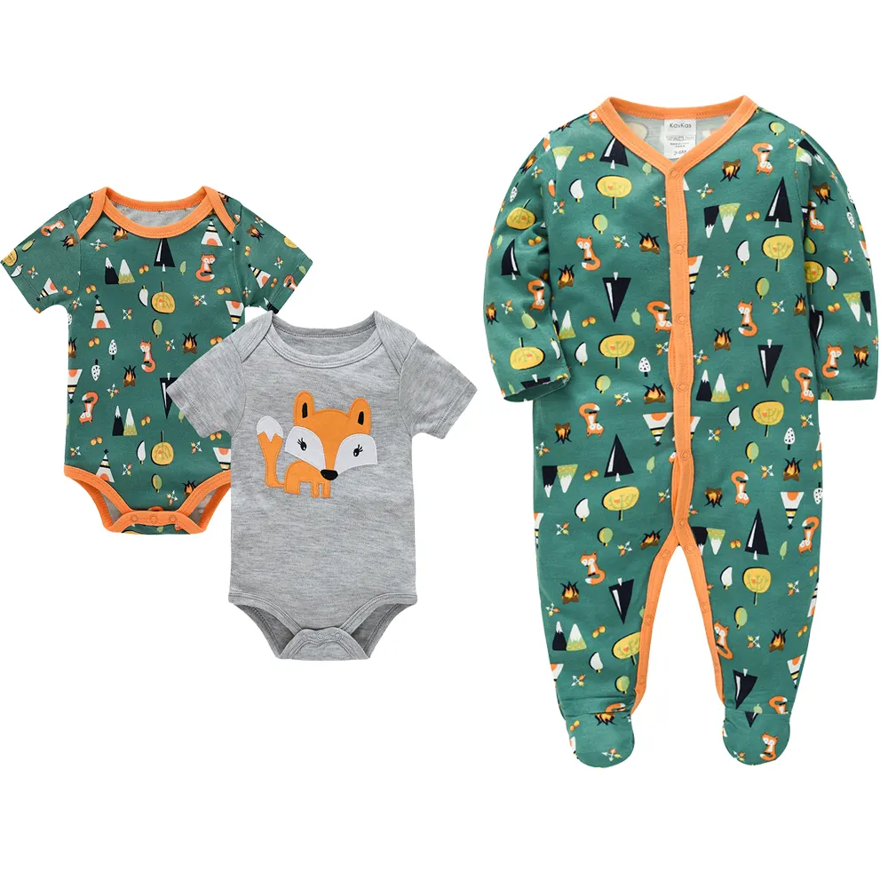 Christmas Bamboo Fiber Baby Clothes Boys 3 Pcs Pajamas Newborn Sleepwear Infant Jumpsuit Fox Printing Green Boys Clothing 0 3 M