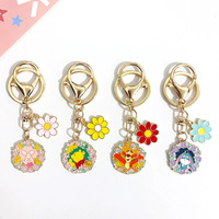 Porte-clés en métal rose motif Ours fleur de cerisier et Lapin de lune mignon, avec finition UV, petit pendentif décoratif pour sac, cadeau de mode pour couple