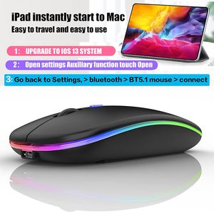 <span class=keywords><strong>Souris</strong></span> sans fil moderne mini RGB LED rétroéclairée USB 2.4G double mode Bluetooth 5.2 rechargeable sans fil suivi optique pour ordinateur portable - Product Image 5