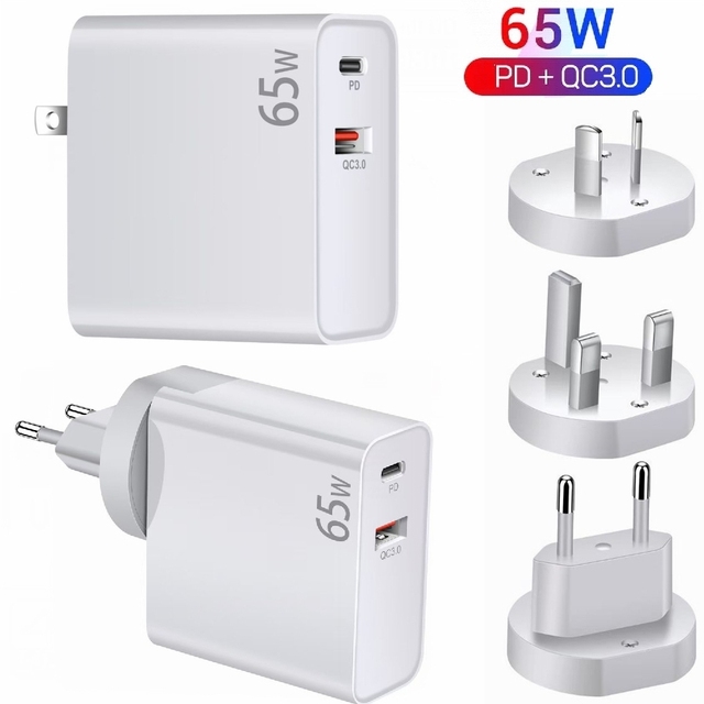 65W PD Charger QC3.0 PD3.0 USB-C Fast Charger Adapter Type-C USB Type C Quick Charging for MacBook Pro Laptop iPhone iPad Samsun