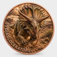 Pièce de monnaie en cuivre pur 999 de 1 oz, série Dinosaures, Tyrannosaurus Rex puissant, couleur en relief, édition UV préférée