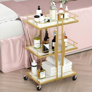 Luxury Modern 3-Tier Rolling <strong>Trolley</strong> with Gold Metal Wheels Salon &amp; Spa Use 360-Degree Rotation &amp; High Load-Bearing Capacity - Product Image 1