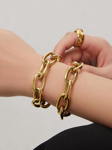 Pulsera de Cadena de Oro de 18K al por Mayor para Mujer, Pulseras de Acero Inoxidable con Anillos Grandes, Joyería - Product Image 3