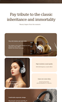 Headset Nirkabel Retro Metal Over-Ear dengan Driver Dinamis, Tahan Air IPX4, Daya Tahan Baterai Ultra Lama, Siap untuk Gaming dan Olahraga, Tampilan Stylish