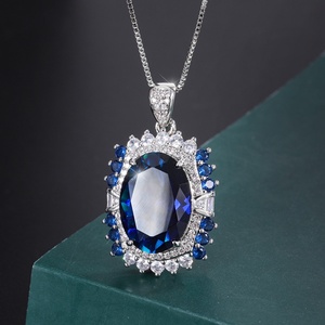 Wholesale Eco-friendly Copper 10-8MM Blue Zirconia Necklace <b>Rings</b> <b>Set</b> Imitation Blue Glass Jewelry <b>Set</b> for <b>Women</b> - Product Image 4