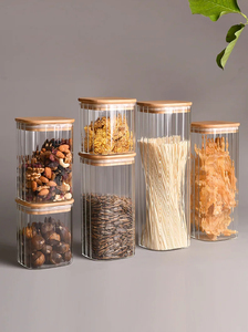 Conteneur alimentaire hermétique carré en verre avec couvercle en bambou, design zen asiatique, en borosilicate, empilable, pour fêtes - Product Image 3