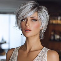 Nouvelle Arrivée Été 2026 – Perruque Courte Bob Synthétique Blanche Dorée Superposée Effet Cheveux Naturels Raides Transparente SM491 – Vente en Gros