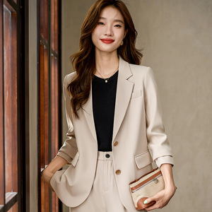 Women's Suit Set Off White Polyester Full Sleeve Anti-Wrinkle Office Lady Autumn Wear - Product Image 5