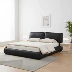 เตียงหนังสีดำทั้งหมด ดีไซน์เรียบง่ายทันสมัย ขนาดคิงไซส์และควีนไซส์ เตียงหนังคู่นุ่มสบายสำหรับเฟอร์นิเจอร์ห้องนอน - Product Image 3
