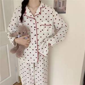 Nuevo Pijama Transpirable con Estampado de Puntos para Mujer, Estilo Coreano, Manga Larga, Cuello Solapa, Pantalones Largos, Talla Grande, Otoño-Invierno - Product Image 1
