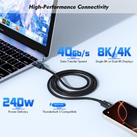 Cable Thunderbolt 4 SYONG, Transferencia de Datos de 40 Gbps, Suministro de Energía de 240 W, Cable USB-C 4.0 8K 60Hz con Trenzado de Nailon para PC y iPad