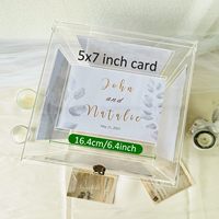 Boîte de cartes de mariage en acrylique avec cadre photo Boîte de cartes-cadeaux pour mariage avec serrure pour fête de remise des diplômes anniversaire