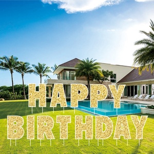 Custom Outdoor Eco-Friendly Happy Birthday Lawn Sign 4mm Thick PP Material with Stakes and <b>Letters</b> Cutting Service Included - Product Image 1