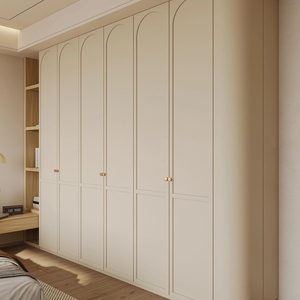 Minimalist Wood Eco-Friendly Bedroom <b>Wardrobe</b> Curved Edges Open <b>Shelving</b> Decorative LED Strip Lighting - Product Image 3