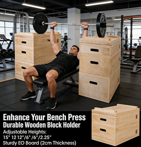 Soporte Apilable Premium de Madera <span class=keywords><strong>para</strong></span> Bloques de Barra, Ajustable en 4 Alturas, <span class=keywords><strong>para</strong></span> Bloques de Peso Muerto, Entrenamiento de Fuerza y Levantamiento de Pesas - Product Image 3