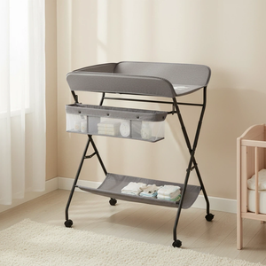 Cuna Plegable Moderna con 3 Ajustes <span class=keywords><strong>de</strong></span> Altura, Ruedas Giratorias 360°, Cesta <span class=keywords><strong>de</strong></span> Almacenamiento, Tela <span class=keywords><strong>de</strong></span> Lino Natural, Aleación <span class=keywords><strong>de</strong></span> Aluminio, <span class=keywords><strong>para</strong></span> Dormitorio o Sala <span class=keywords><strong>de</strong></span> Estar - Product Image 3