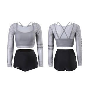 Maillot de bain deux pièces pour femmes, couleur unie, dos nu, UPF50+, maillot de bain sportif pour la plage - Product Image 3