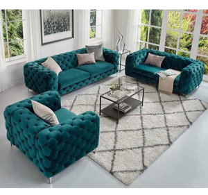 Bán Buôn Màu Xanh Lá Cây Nhung Chesterfield Sofa Hiện Đại Vải Sang Trọng Couch Nhà Sofa Set Đồ Nội Thất Phòng Khách Châu Âu Sofa Set