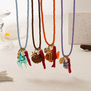 Collana a catena con corda intrecciata resistente Boho animale marino in acciaio inossidabile con stelle Marine in ceramica pesce tropicale corallo rosso - Product Image 1