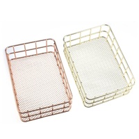 Panier de rangement multifonction carré en métal, design ajouré en fil métallique, pour la maison et le bureau - Cosmétiques, masques faciaux, bol à fruits