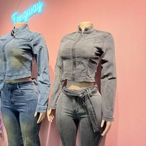 ชุดผ้ายีนส์2ชิ้นสำหรับสตรีทสุดอินเทรนด์ชุด2ชิ้นกางเกงยีนส์แนวสตรีท - Product Image 4