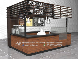 Kiosque à café moderne, design personnalisé, kiosque de centre commercial, présentoir de café, kiosque à café en bois 3D, design FDS-W, kiosque à café D - Product Image 3