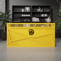 Comptoir de réception en métal de style industriel, de forme oblongue, pour bar commercial, salle de sport, petite taverne - Design multifonctionnel en fer forgé