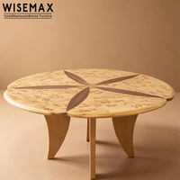 WISEMAX FURNITURE Table d'appoint de salon de style Wabi-sabi moderne, table basse en bois massif avec placage de bois de burl pour hôtel, café, villa, complexe hôtelier