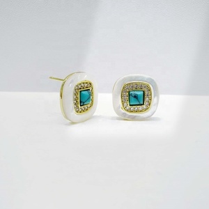 custom plata 925 sterling silver 14k gold plated <b>earring</b> fine summer party geometric elegant <b>Turquoise</b> gemstone <b>stud</b> <b>earrings</b> - Product Image 1