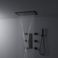 Ensemble de robinetterie de douche thermostatique à poignée unique en laiton, 5 modes de jet (pluie/massage/jet/pause), finition noircie, montage mural
