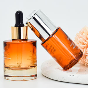 Botella redonda con cuentagotas para el cuidado de la piel, 30mL de suero, Color naranja, vidrio, cosméticos, aceite de hombro plano, con prensa de plata - Product Image 3