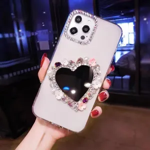 2024 Nieuwe Vrouwen 3d Girly Bling Diamond Sparkle Love Hearts Schokbestendige Telefoonhoesjes Cover Voor Iphone 15 14 13 Pro Max